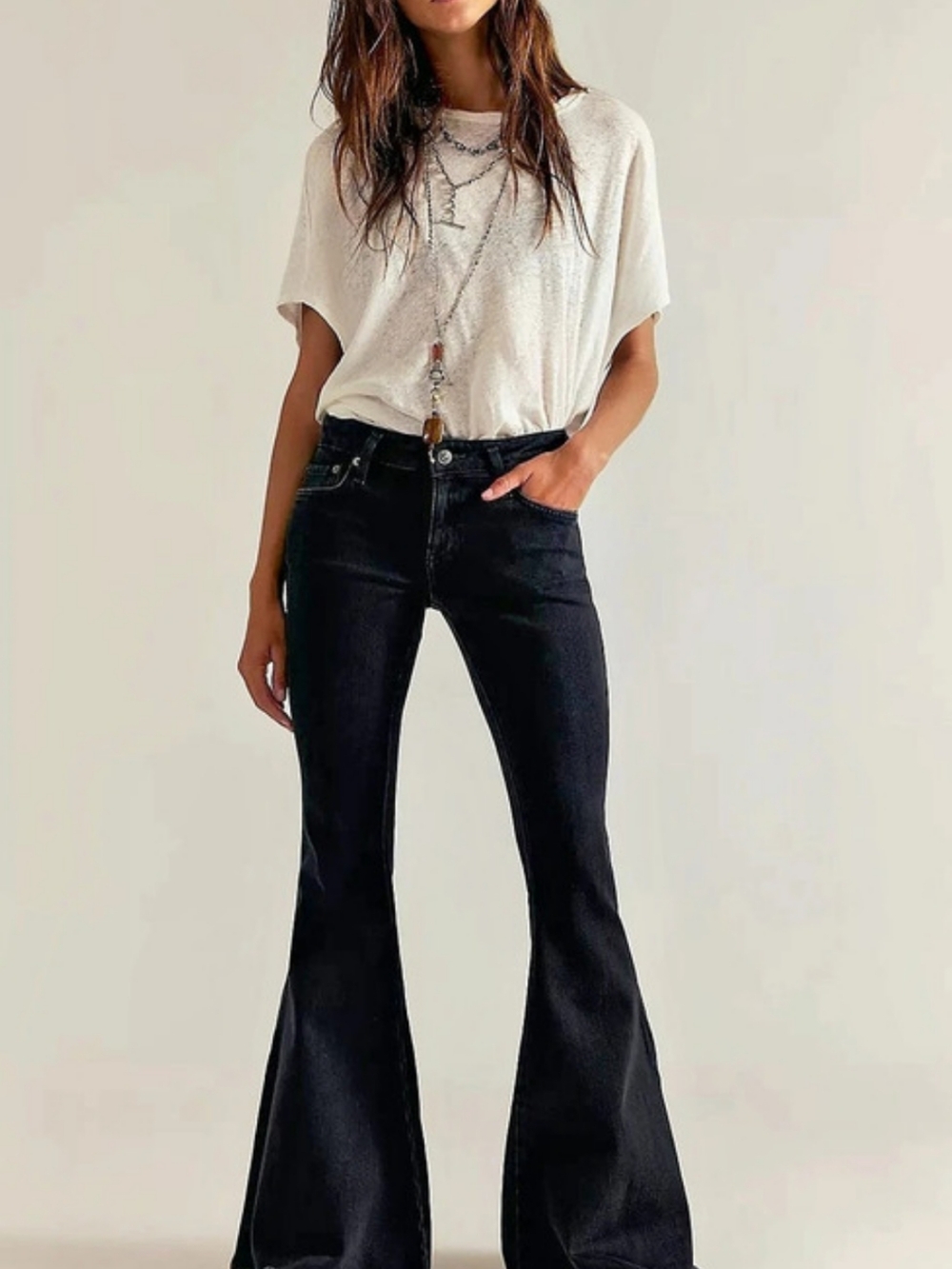 We The Free Emre Low Rise Flare Jeans Black Orchid Stretch Denim Women 29 NWT